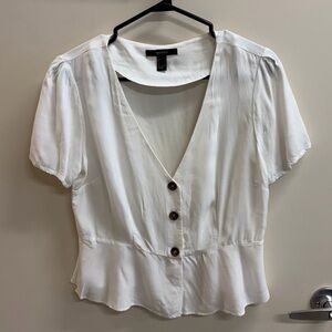 White Buttoned V-Neck Blouse